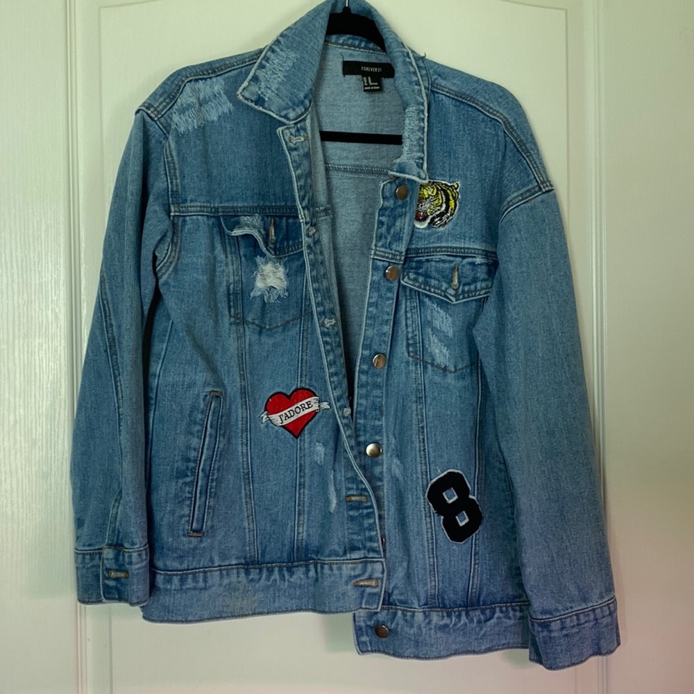 Patch Denim Jacket Jean Jacket - image 1